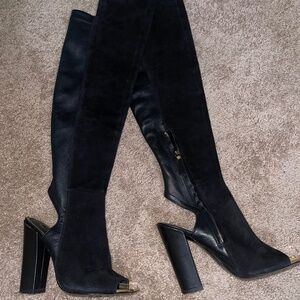 Rachel Zoe Black over the Knee Open Toe Boot
